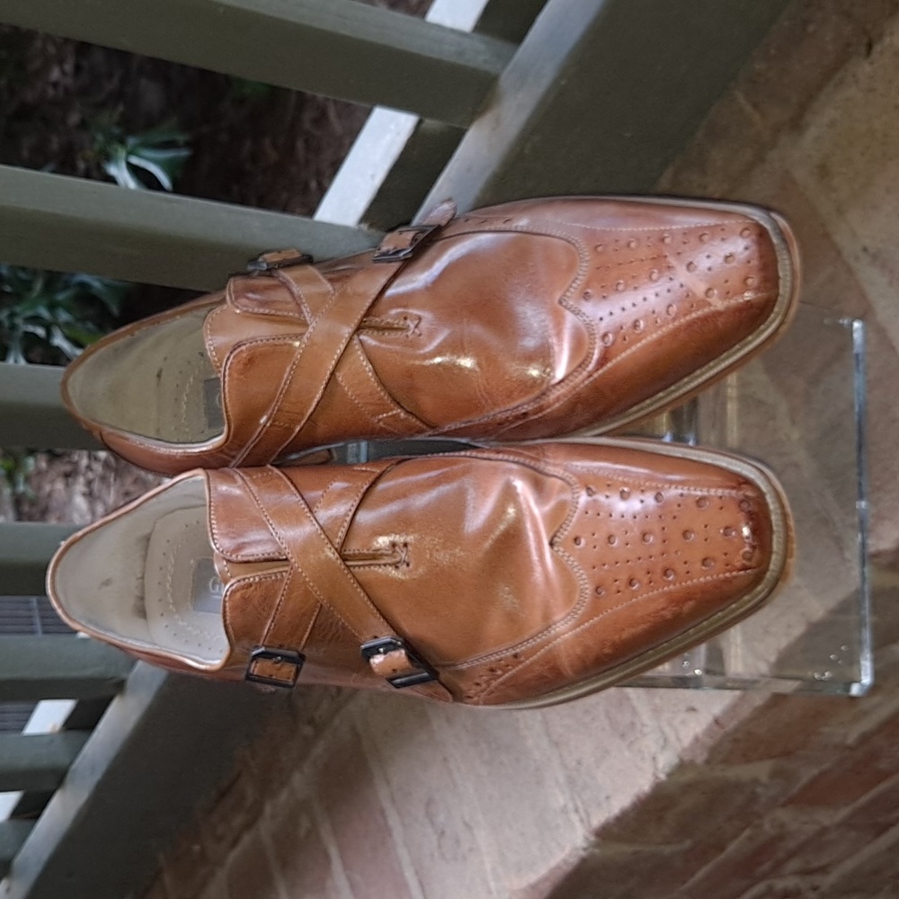 Giovanni Emilio Tan Leather Wingtip Criss-Cross Double Monk Strap Size 12
